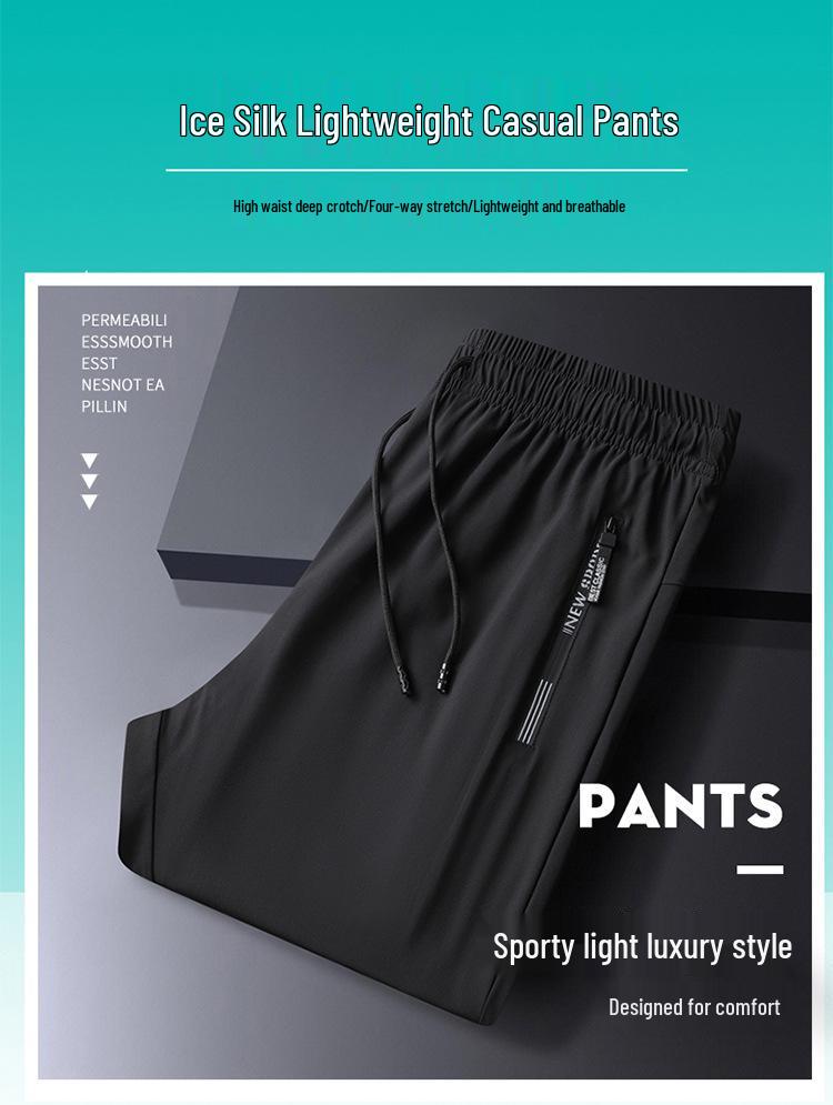 Plus Size Men's Quick-Dry Ice Silk Joggers - High Elasticity, Straight Leg, Breathable Outdoor Summer Pants