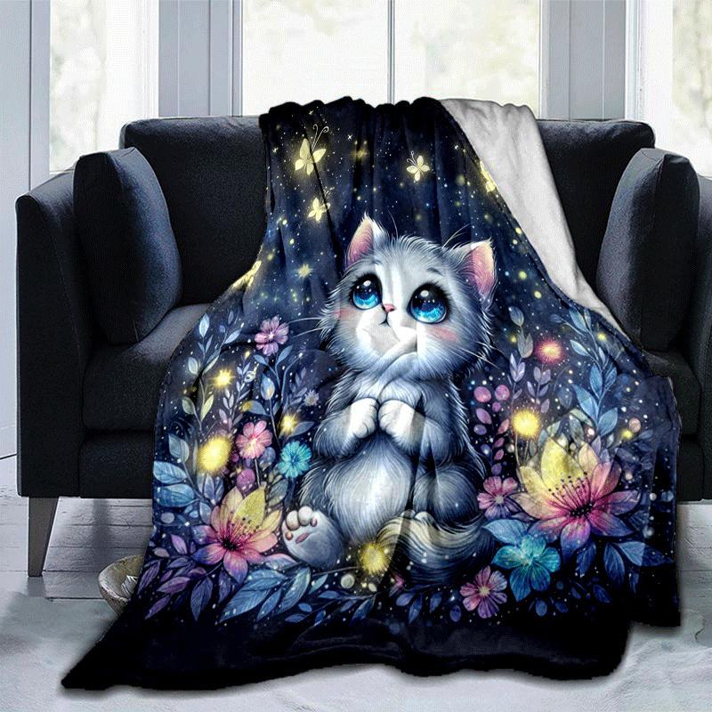 

1pc Kitten Printing Lightweight Flannel Blanket, Comfortable and Warm Blanket, for Camping Sofa Bed and Couch Office, Gift 100x150cm