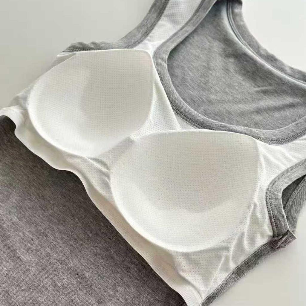 Women's U Neck Sleeveless Wide Strap Tank Top Slim Fit Casual Solid Rayon Ice Camisole With Fixed Built In Bra Pad