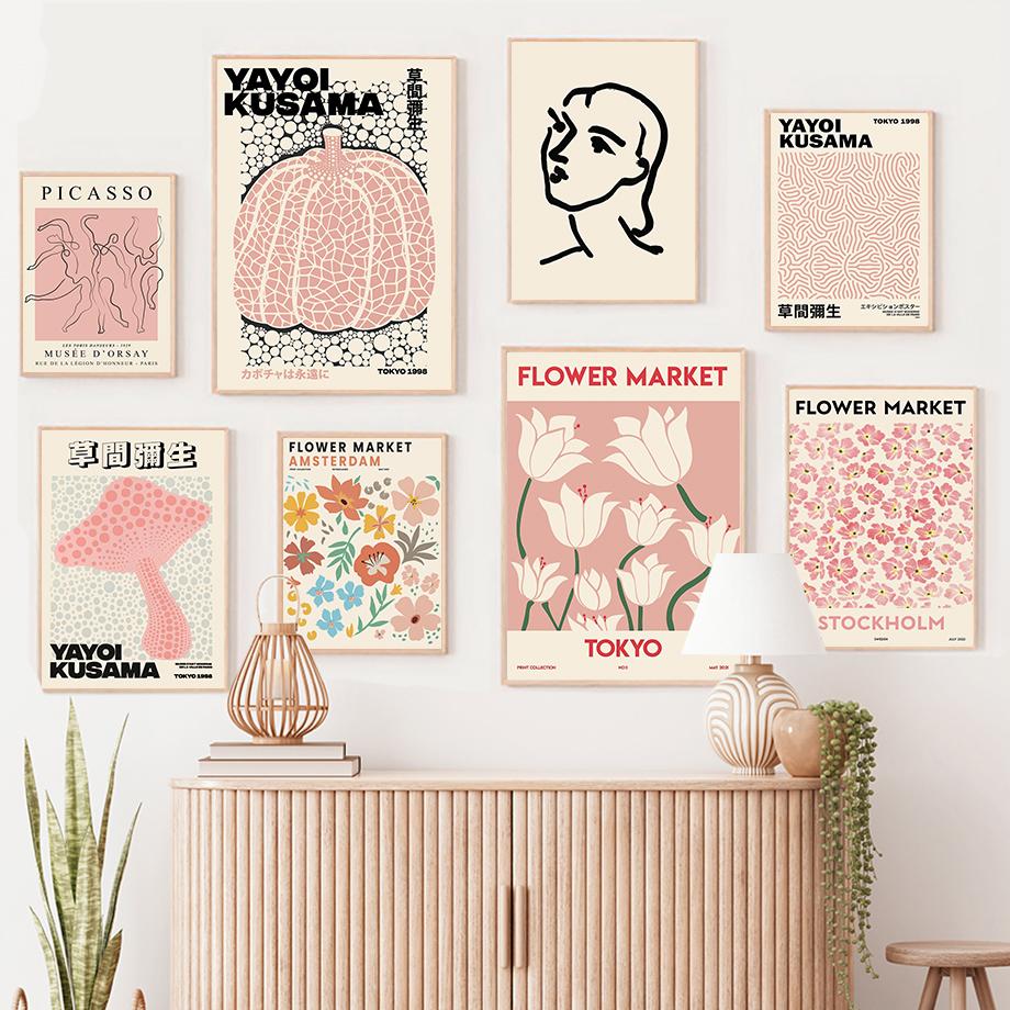 Yayoi Kusama Matisse Picasso Blumenmarkt Wandkunst Poster Drucke Abstraktes Leinwandgemälde Bilder für Modernes Zimmer Heimdekor