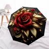 1pc Red Rose Gold Leaf Folding Umbrella, Durable, Suitable for Outdoor Activities or Rain, Suitable for Commuting Yy251027115