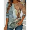 Women's Abstract Watercolor Print Long-sleeved Loose Round Neck Top, Casual Everyday Street Style with Elegant Design.