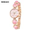 Moka Diamond Luminous Quartz Watch with Four-Leaf Clover Design, 30M Waterproof, Copper Band.