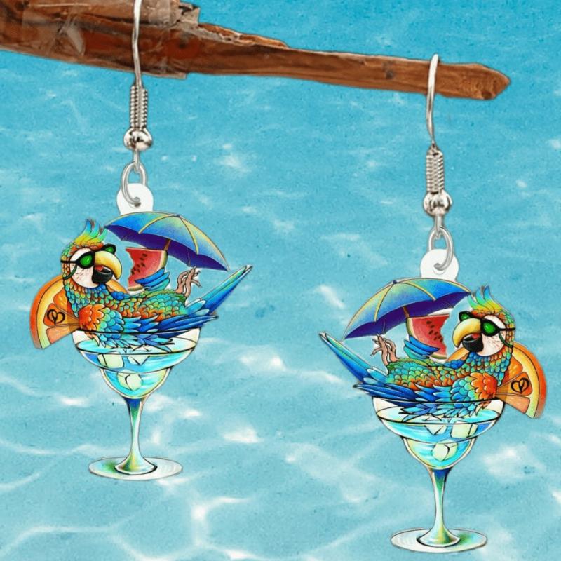 Double-Sided Flamingo Pendant Earrings, Summer Bird Print, Ideal for Vacation, Beach Party, Perfect Gift