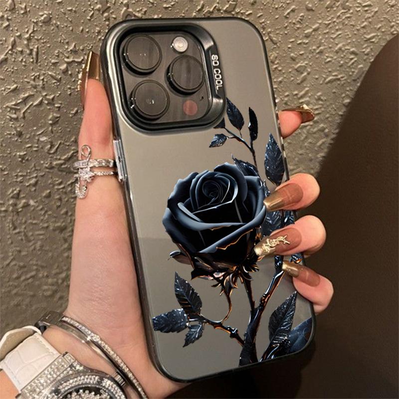 

Премиальный черно-золотой чехол с рисунком розы для iPhone 17 16 15 14 13 12 11 Серии Pro Max Plus Двухслойная защита iphone 13 Pro