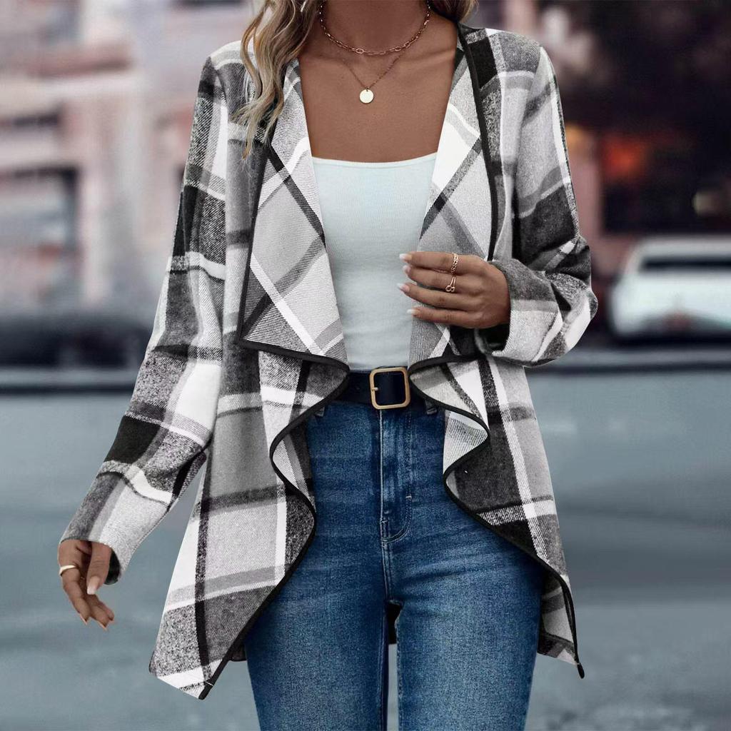 2024 Women's Plaid Print Long-sleeved Jacket - European & American Spring/Autumn Fashion