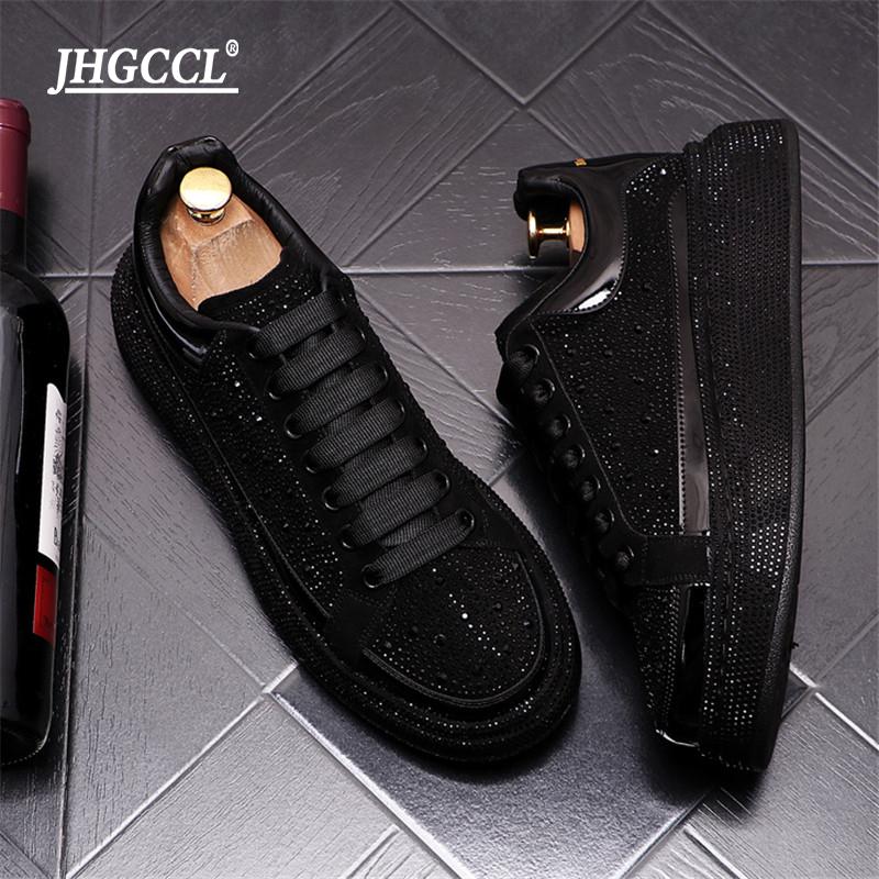 

Мужские туфли-губки новые универсальные ботинки на шнуровке на толстой подошве с личностью стразы b2 44 чёрный