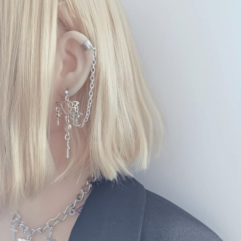 Punk Vintage Women Earrings Metal Chain Cross Heart Personalized Hip Hop One Pieces Ear Bone Clips Party Jewelry Gifts
