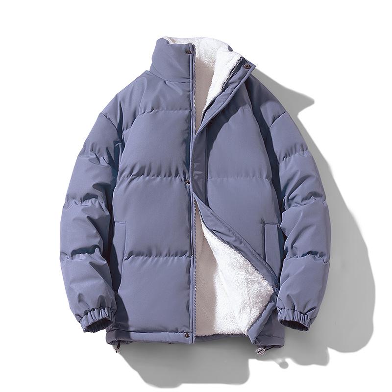 Hong Kong Style 2024 Men’s Lamb Wool Cotton Jacket - Trendy Stand-up Collar Coat Plus Velvet.