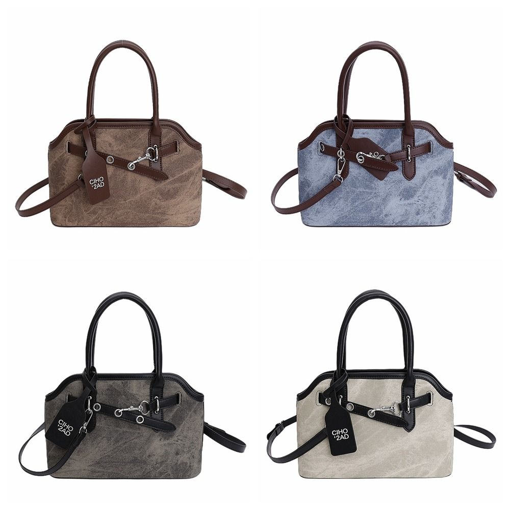 Luxury Belt Shell Handbag Pure Color Commute Tote Bag Fashion Retro Underarm Bag  Holiday