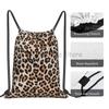 Leopard Cheetah Print Drawstring Backpack Women Men Lightweight Foldable Sport Gym Sackpack Portable Training Storage Sackpack