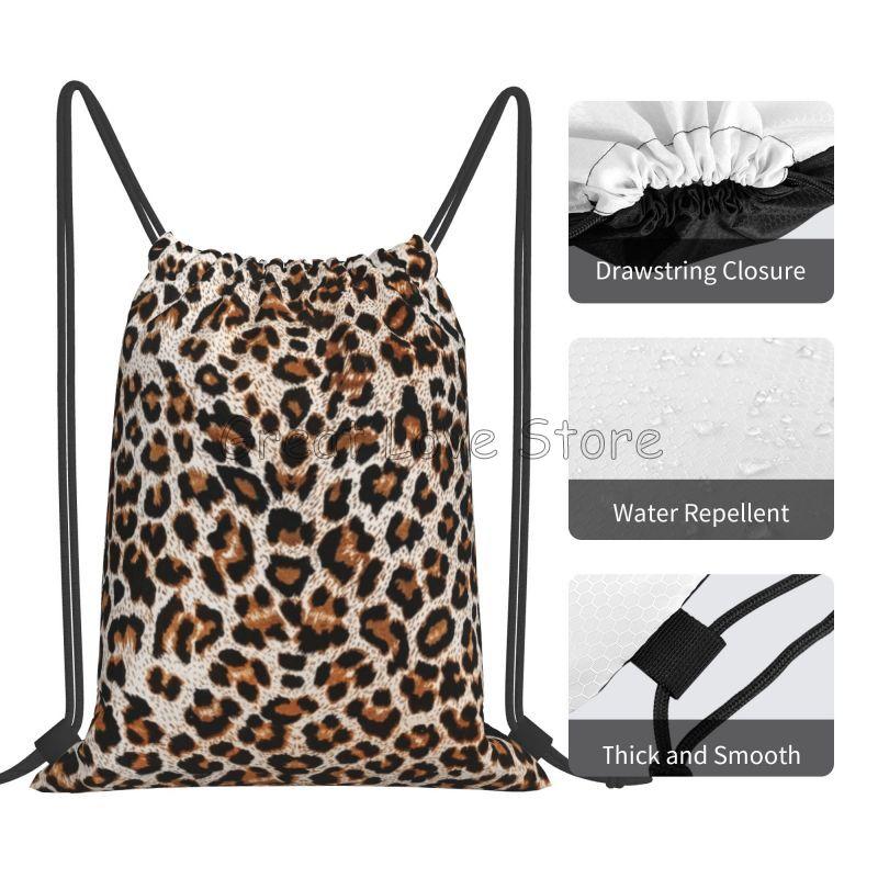 Leopard Cheetah Print Drawstring Backpack Women Men Lightweight Foldable Sport Gym Sackpack Portable Training Storage Sackpack