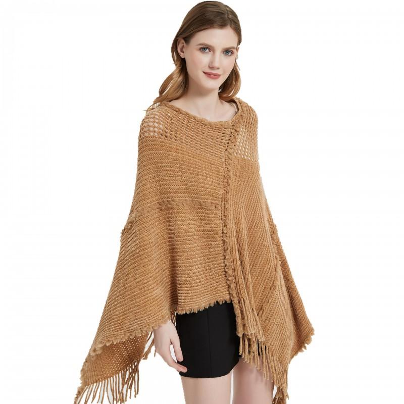 Womens Openwork Knit Poncho Sleeveless Batwing Top Lightweight Warm Shawl Sweater