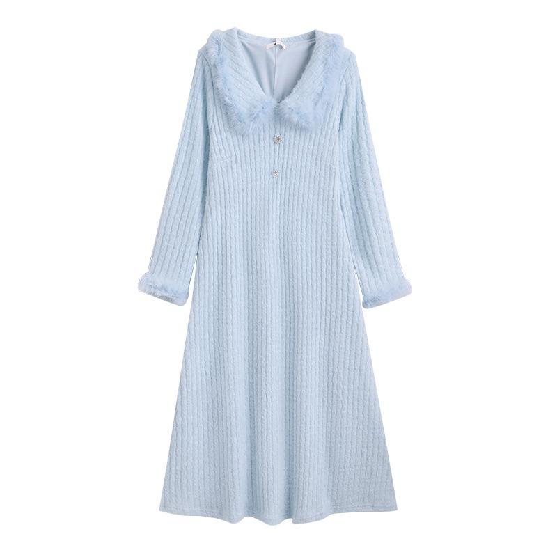 Plus-size Women's Fall/winter Slimming Knitted Dress, Versatile Long Dress, Long-sleeved Inner Layer Dress
