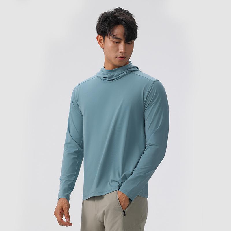 Bird House Men's Long Sleeve Hooded Fitness Wear - Loose Fit Elastic Muscle Training T-Shirt