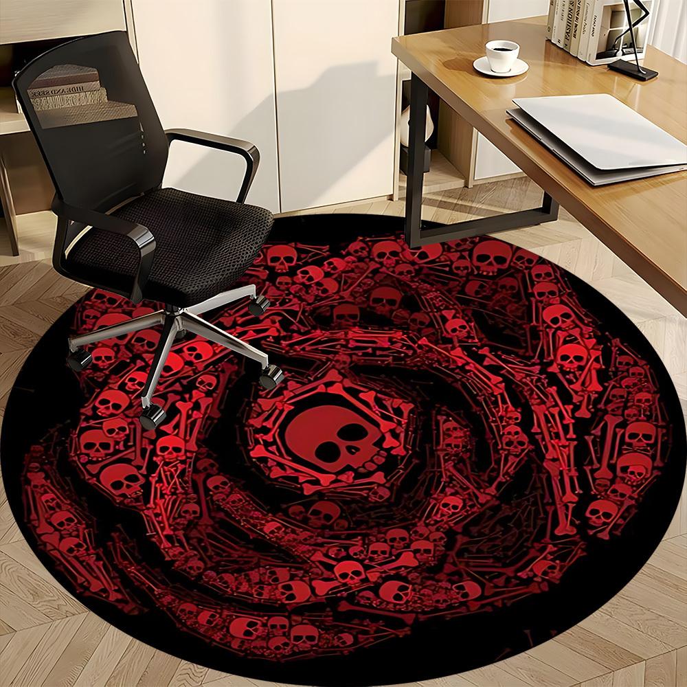 1pc Skull Pattern Carpet, Round Non Slip Durable Large Size Office Carpet, Suitable for Office