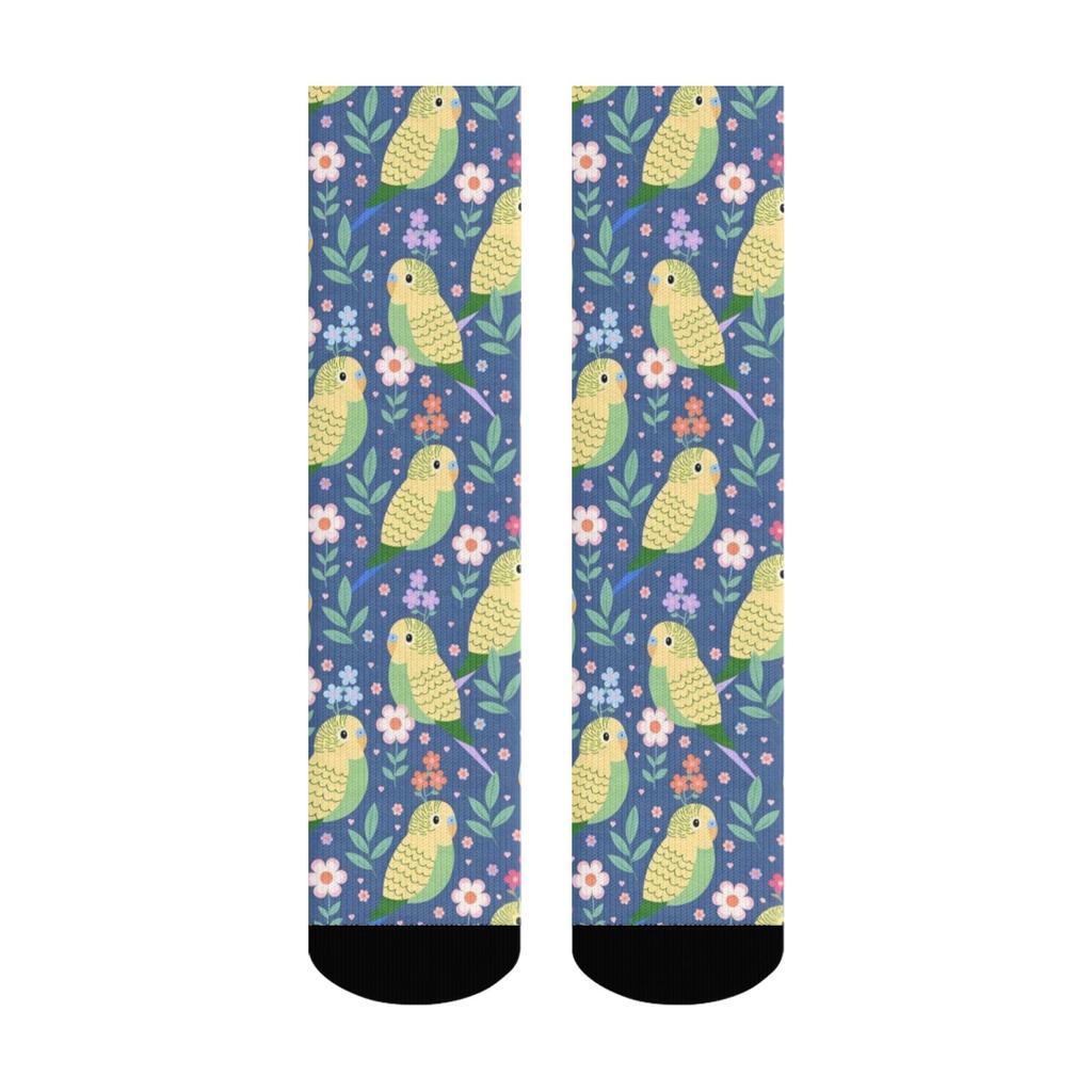 Cartoon Parrot Floral Cute Socks Happy Fun Crew Socks Harajuku Style Unisex Comfortable Casual Hip Hop Trend Socks Novelty Gift