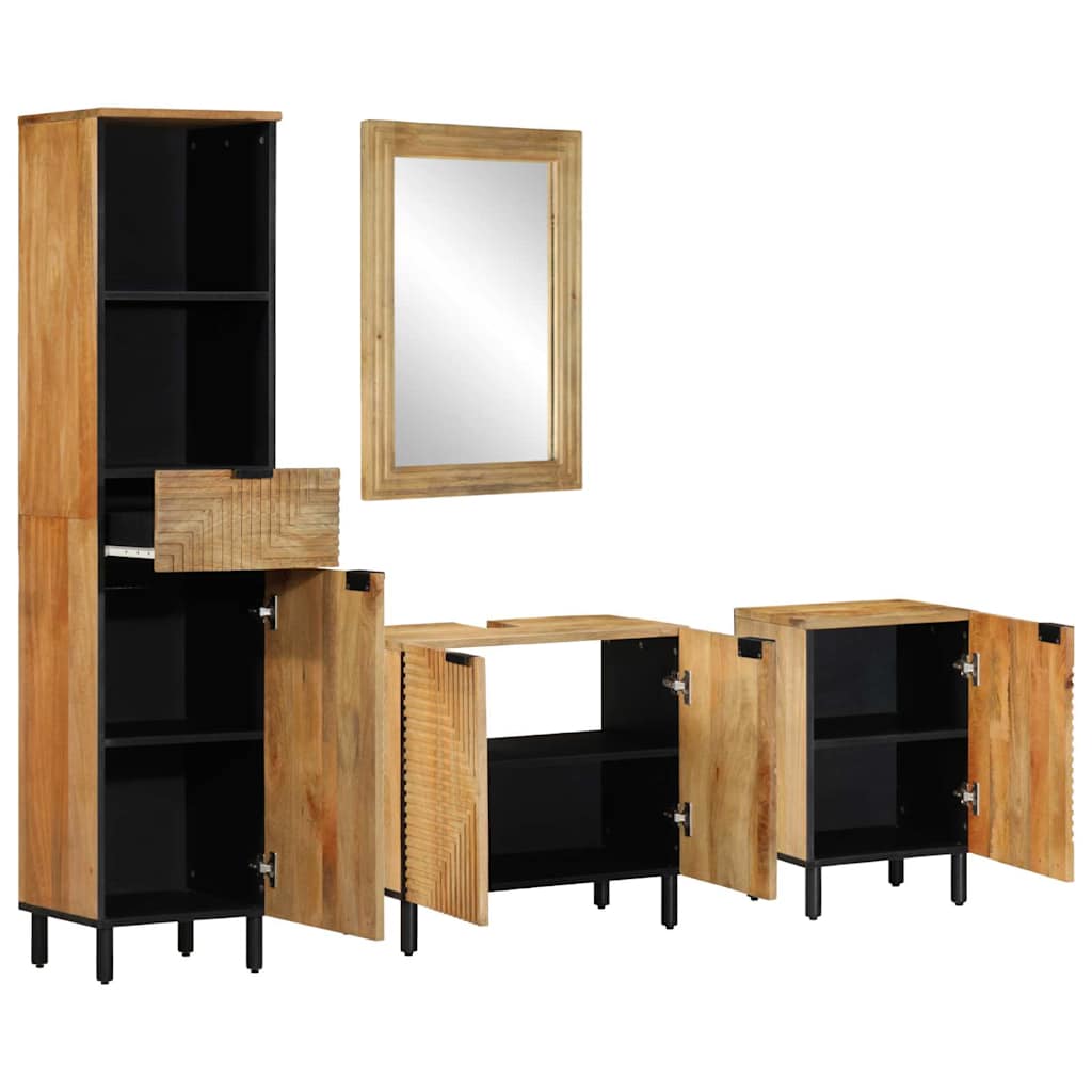 4 Piece Bathroom Furniture Set Brown Solid Mango Wood