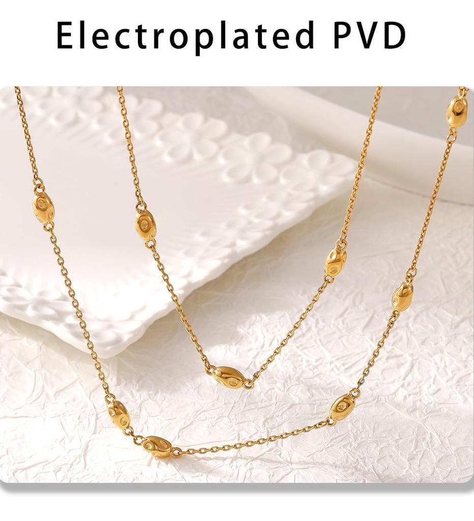 European & American Long Double-Layered Beaded Sweater Chain, Titanium Steel Clavicle Chain for Women, Simple & Versatile Design