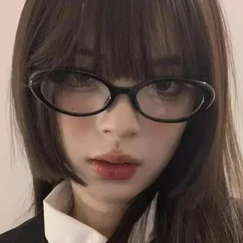 Fashion Hip-hop Y2K Millennium Glasses Vintage Style Premium Oval Black Frame Glasses Sweet Cool Narrow Small Oval Eyeglass