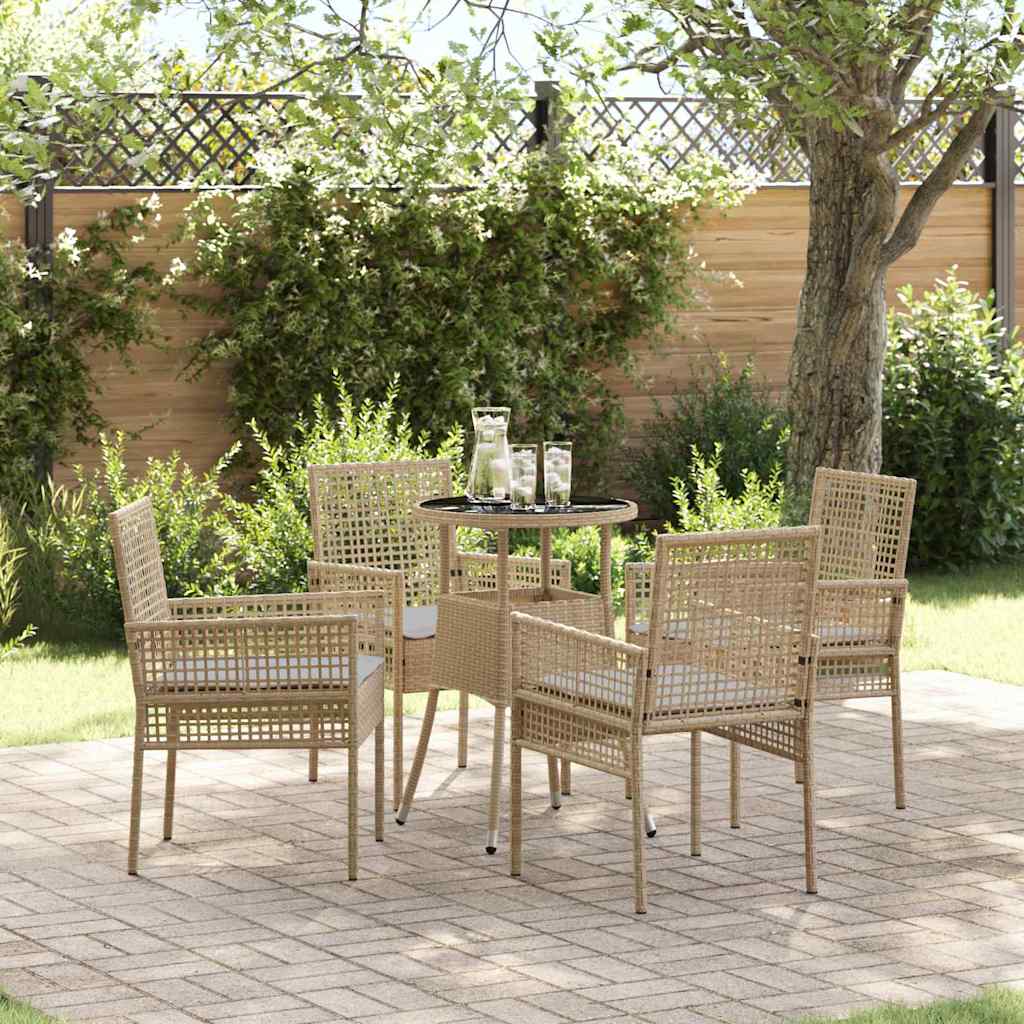 Garden Dining Set 5 pcs Beige Poly Rattan