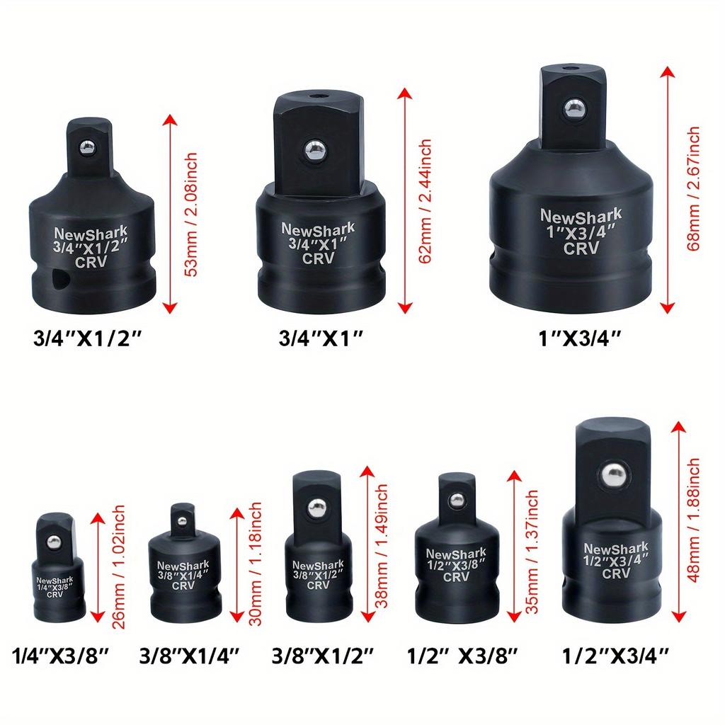 8 Piece Impact Socket Adapter and Reducer Set,1/4"3/8"1/2"Adapter Impact Driver&Wrench Conversion Socket Reducer Set,Cr-V Steel