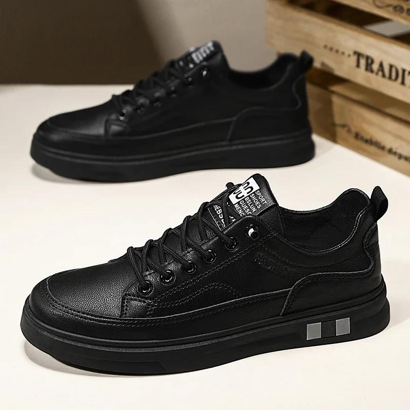 Neue vielseitige Herren Atmungsaktive und leichte kleine weiße Schuhe mit Leder-Obermaterial Low-Cut Vier Jahreszeiten Paar Freizeit-Board-Schuhe