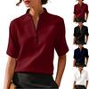 Camicetta Casual da Donna a Maniche Corte con Piccolo Collo Rialzato e Scollo a V, Bottonata, Leggera, Top Estivo per l'Uso Quotidiano