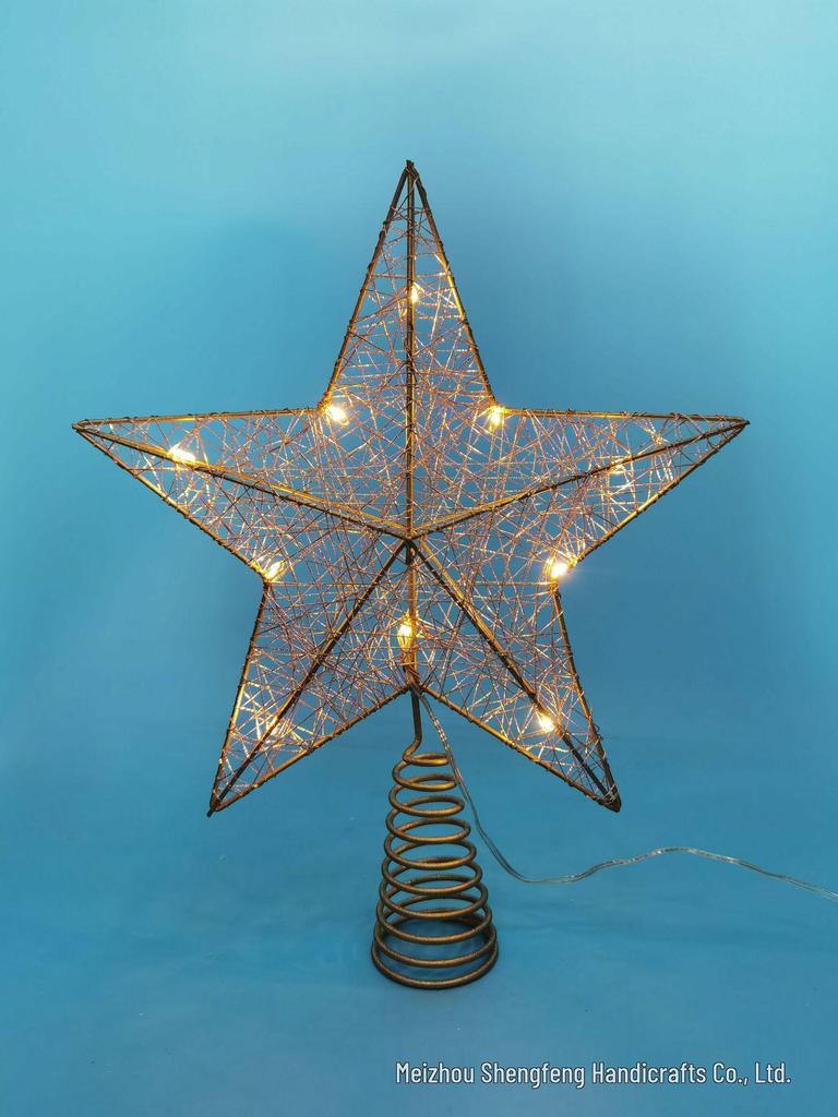 Wrought Iron Luminous Glitter Treetop Star Christmas Decoration