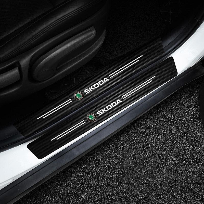 BATA7 Car Door Sill Protective Sticker Carbon Fiber Leather Threshold Strips for Skoda Fabia Superb Octavia Rapid Mk3 A4 A6 A7 2 3 A5