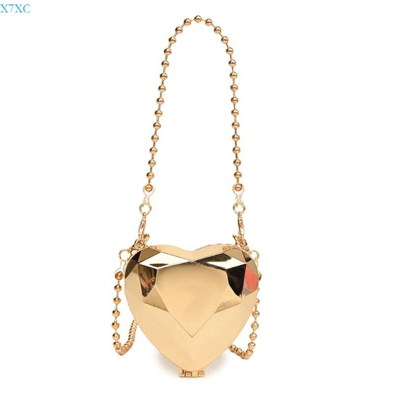 

X7XC Women Heart Shaped Shoulder Bag Acrylic Evening Bag Chain Strap Evening Clutch Bag Evening Handbag for Party Prom золотий