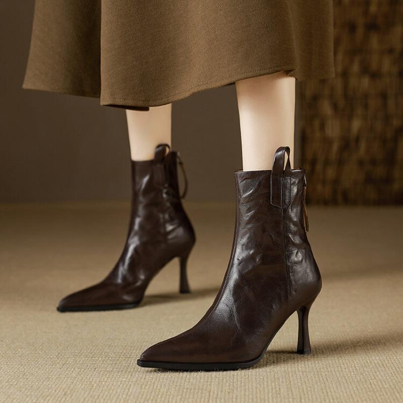 Womens Autumn New Rear Zipper Designer Leather Waterproof Short Boots2025daily Versatile Lightweight Wear-resistant Womens Boots