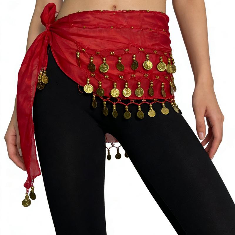 Belly Dance Waist Chain with 72 Hanging Chiffon Coins for Beginners