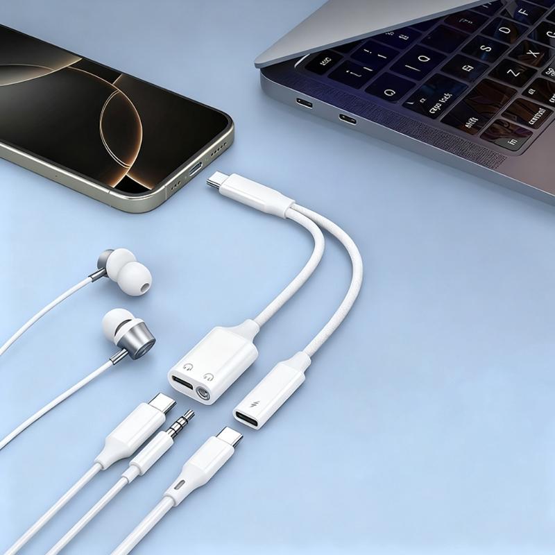 Type C Headphone Jacks Splitter PD60W Power Delivery HiFi Sound Nylons Braids Cable Simultaneous Charging Sound Use