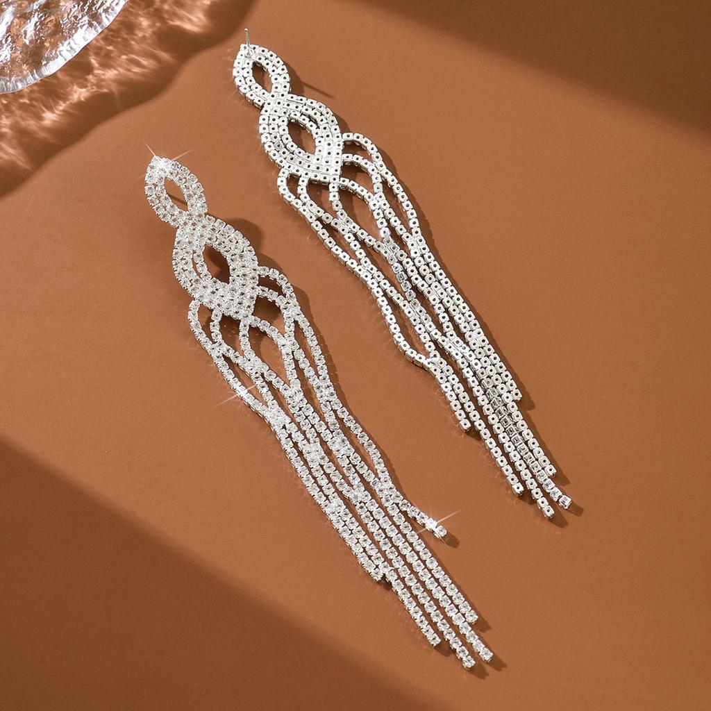 Long Tassel Earrings Full Of Diamonds, Super Flash, Light Luxury, High-End Studs, Fashion Style, Celebrity Party Exaggerated Earrings