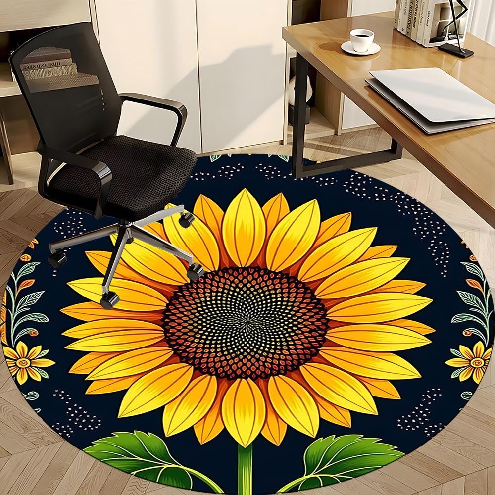 1pc Sunflower Pattern Office Round Area Rug, Indoor Mat Suitable ForOffice, Under Office Chairs Bedroom Living Room Home Decor, Room Deco  D040