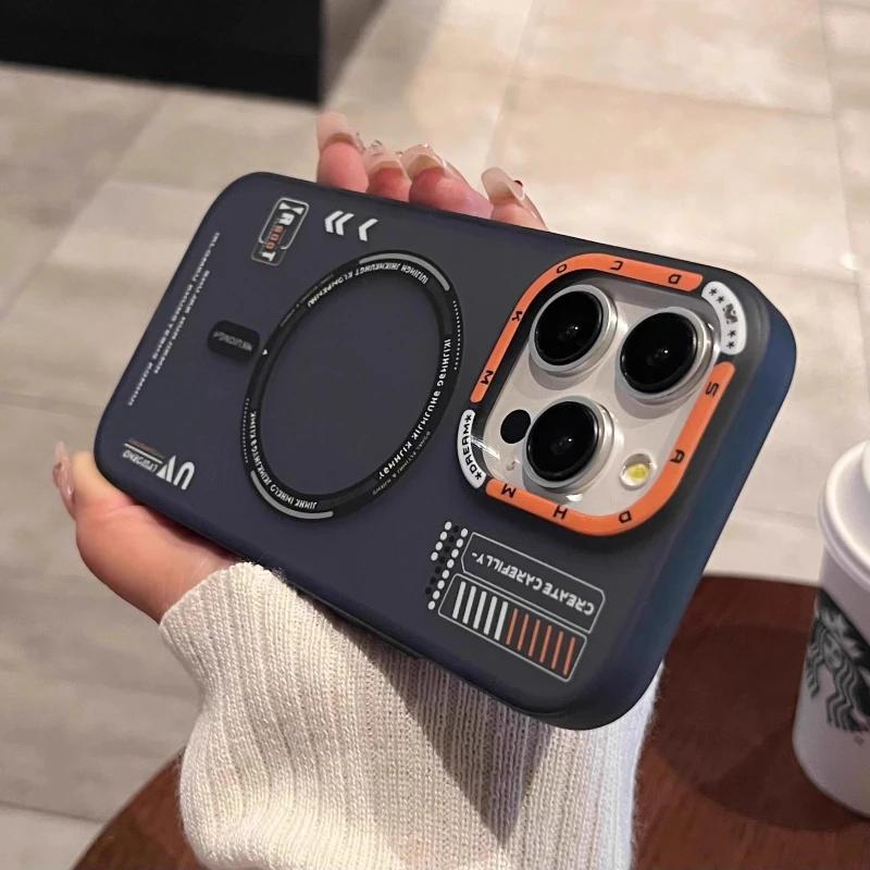 

Матовый магнитный чехол для iPhone 16 15 14 13 Pro Max для беспроводной зарядки Megsafe, матовая задняя крышка с металлической рамкой объектива и кнопками for iPhone 16 Pro