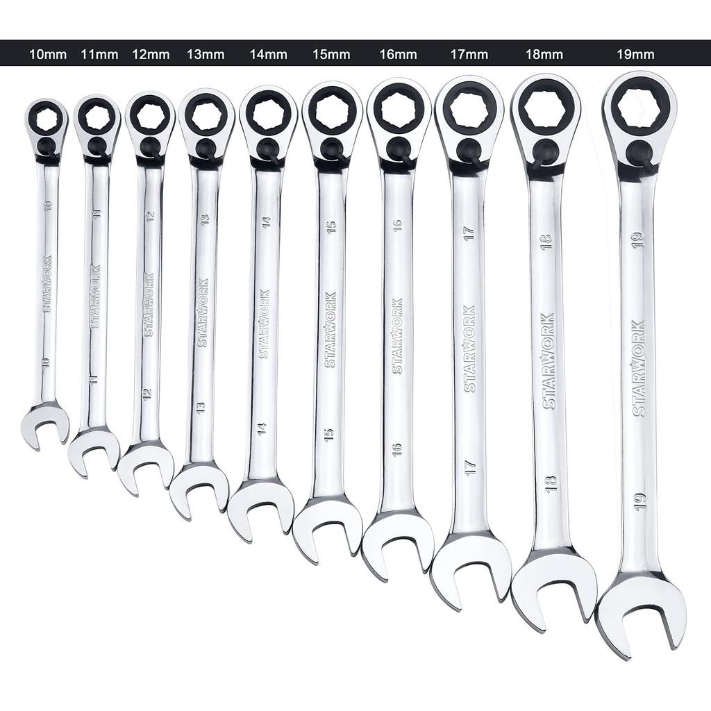 STARWORK TRUE Gear Ratchet Wrench Set with Storage Bag 20-Piece MECHANIC™ Dual-Purpose Non-Slip (SAE/Metric)