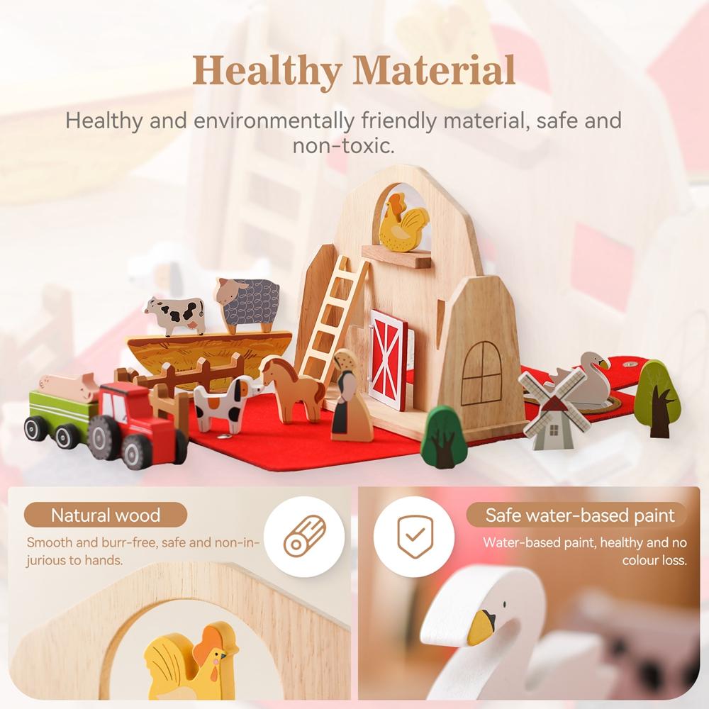 Children Montessori Toy Farm House Model Farmer Cow Hen Duck Poultry Animal Set Wooden Stacking Game Kids Educational Toy Gifts