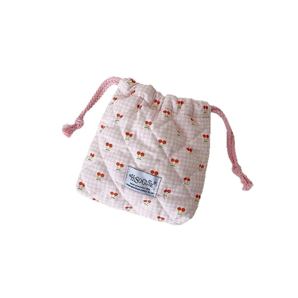 Korean Style Cherry Drawstring Pouch - Cute Bedroom Storage & Mini Travel Bag