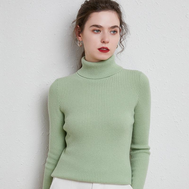 High-Neck Slim-Fit Women's Knit Pullover - Autumn/Winter 2024 Base Layer Sweater
