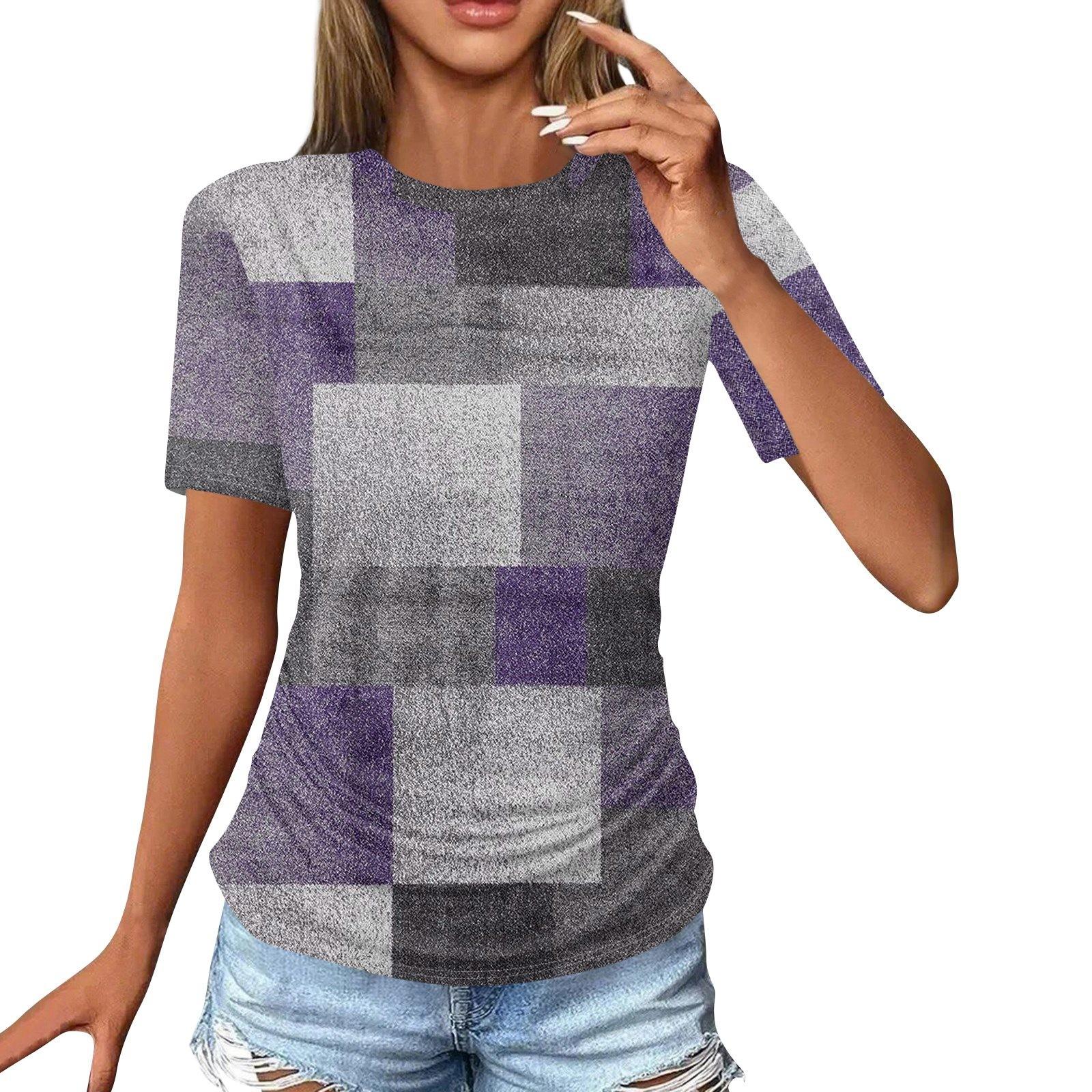 

Женские футболки, модные повседневные топы с круглым вырезом и коротким рукавом, туника с принтом S фиолетовый