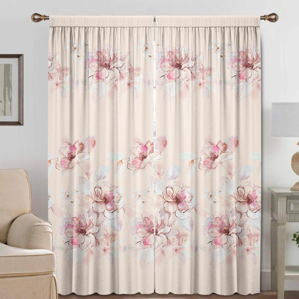 2PC Home Decoration Curtains, Orange Pink Floral Bag Curtains, Kitchen, Coffee Shop, Living Room, Balcony, Garden