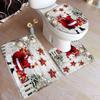 Red Christmas Shower Curtain Set Funny Santa Claus Gift Green Pine Branches Xmas Balls Home Bathroom Decor Bath Mat Toilet Cover