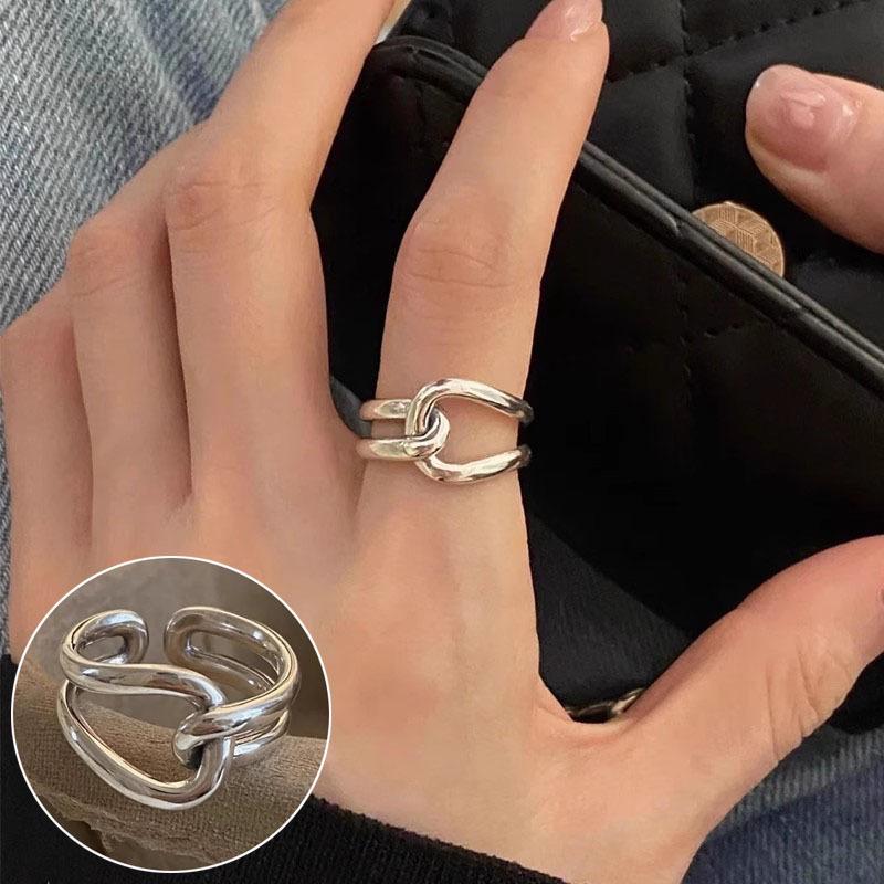 S925 Silverpläterad minimalistisk flerlagers öppen ring för kvinnor