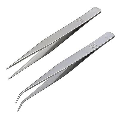 ANEX Stainless Steel Tweezers, AA Type, 125mm, 2-Piece Set (Straight/Bent Tip) ATW-S3
