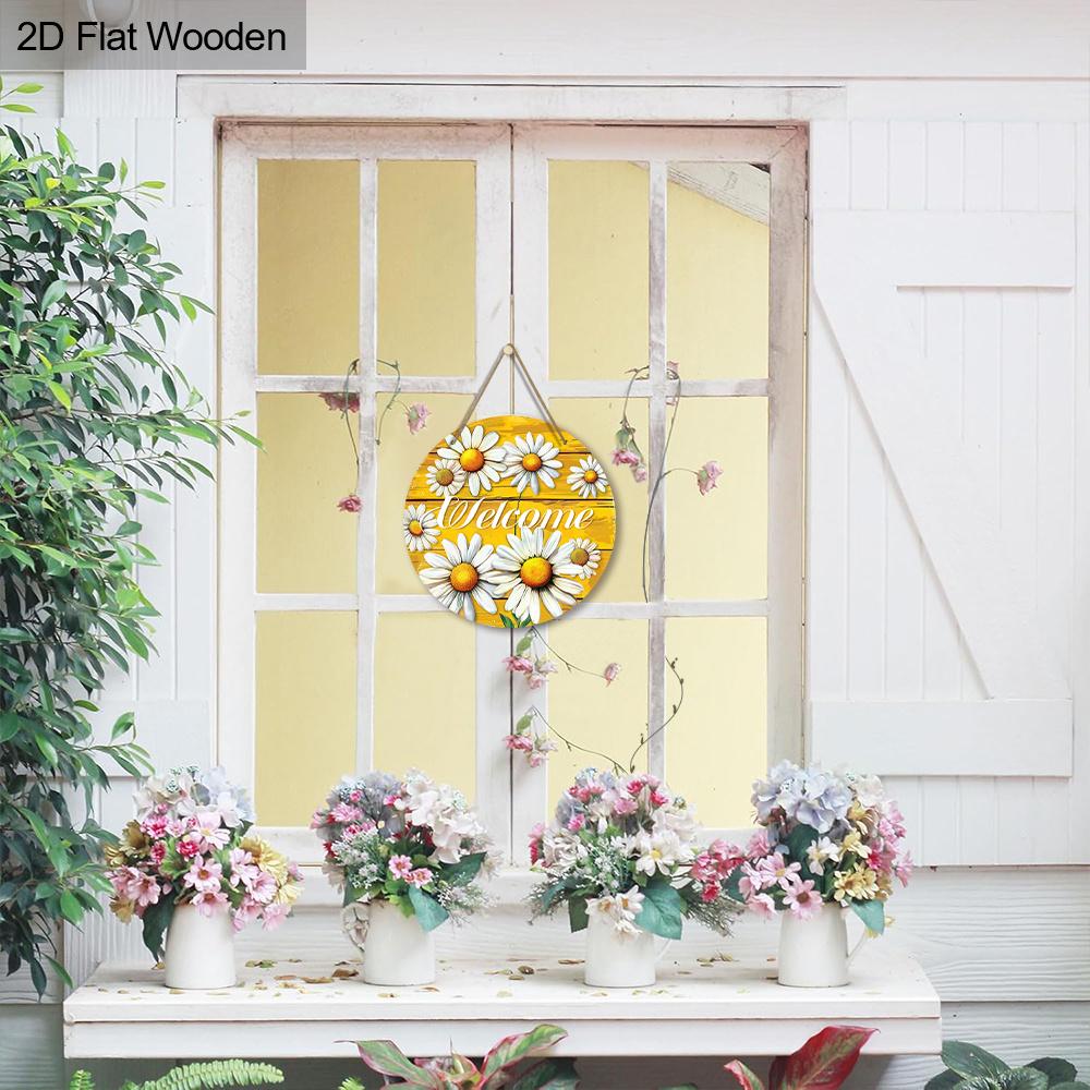Daisy Welcome Wooden Sign, Charming Round Front Door Decor, Summer Floral Wall Hanging - Ideal Gift for Home & Garden Lovers