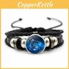 Elegante Pulseira de Couro com Pedra do Tempo do Zodíaco Para Homens e Mulheres Feita à Mão Multicamada