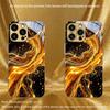 Funda de teléfono premium de cristal galvanizado para iPhone 17, 16, 15, 14, 13, 12, 11pm Pro Plus. Diseño de meteorito y luna dorados.