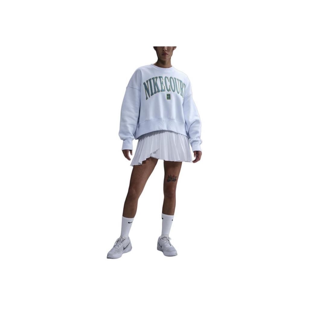 Nike Buchstabenmuster Tennis Rundhals Überschnittene Schultern Langarm College-Stil Sweatshirt Damen Sweatshirt Weiß HQ0352085